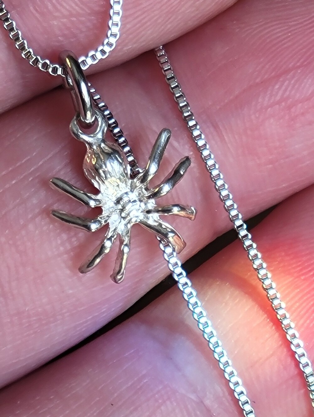 Vintage 925 Sterling Silver Spider Pendant Necklace 18” Box Chain Set Gothic